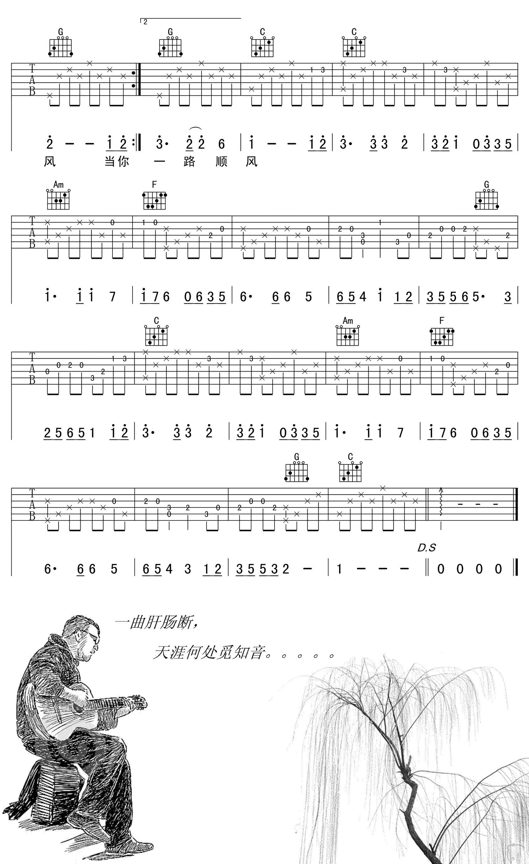 祝你一路顺风吉他谱_吴奇隆_C调弹唱谱