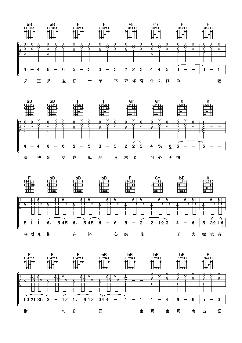 爸妈的话吉他谱_F调六线谱_阿潘音乐工场编配_成龙