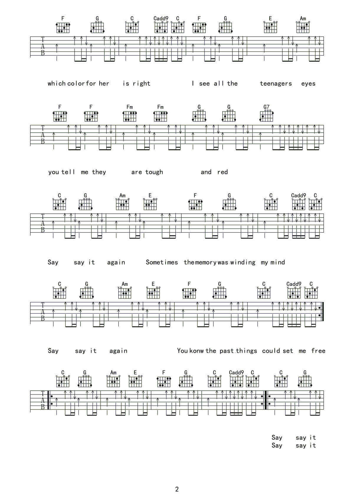 Say_it_again吉他谱_C调六线谱_扫弦版_盘尼西林乐队