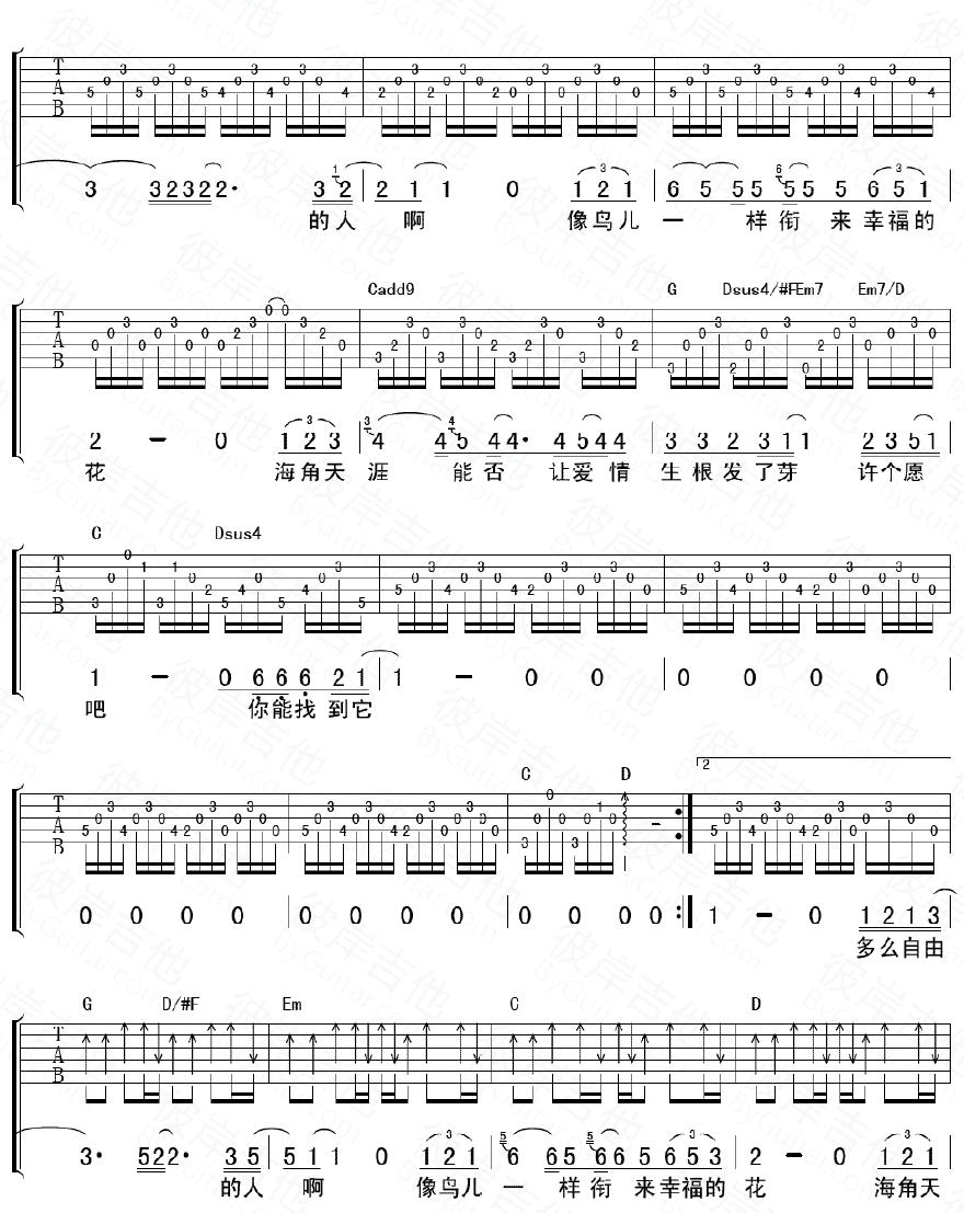 许个愿吧吉他谱_G调高清版_川子