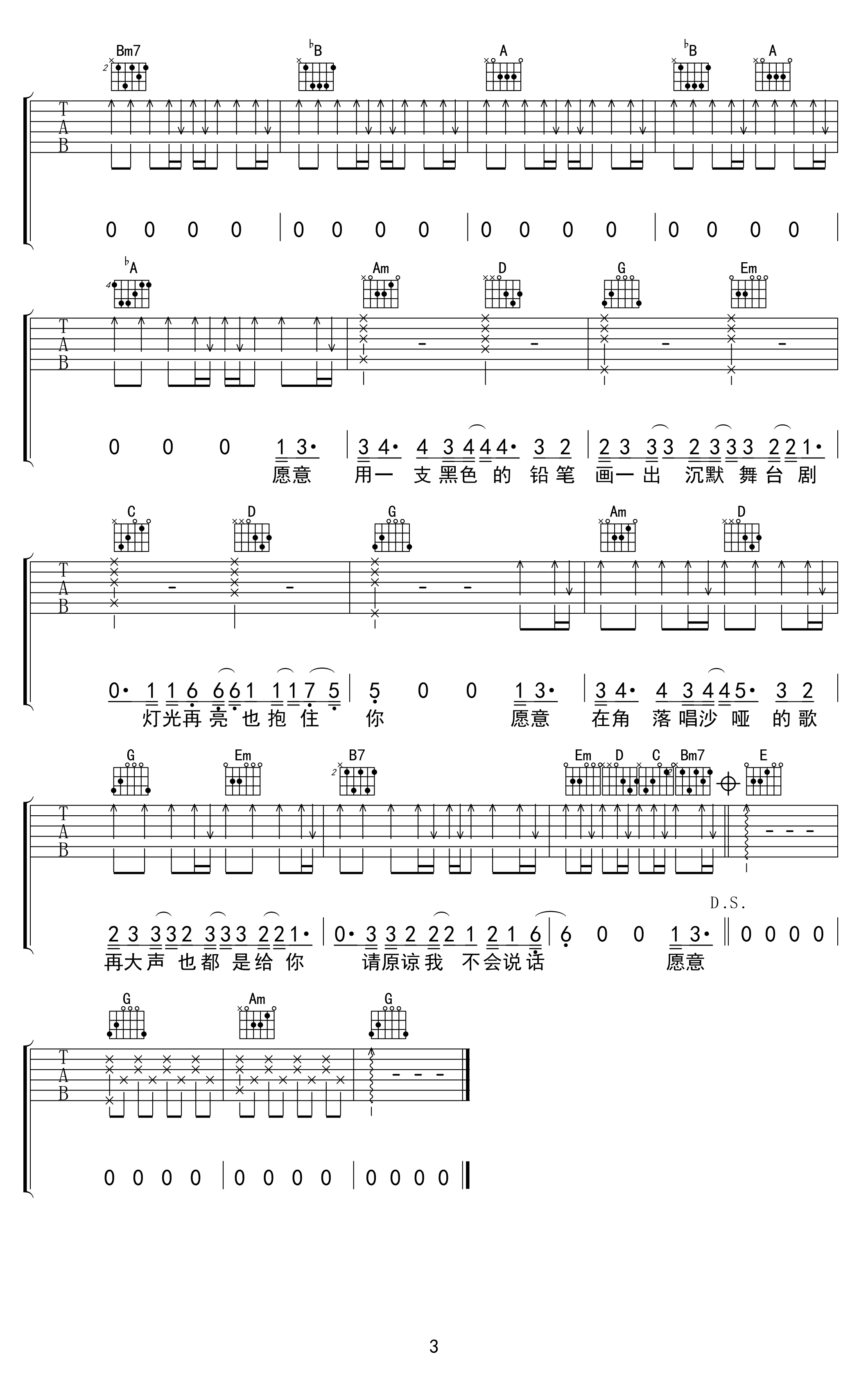 不要说话吉他谱_G调_陈奕迅_高清弹唱六线谱