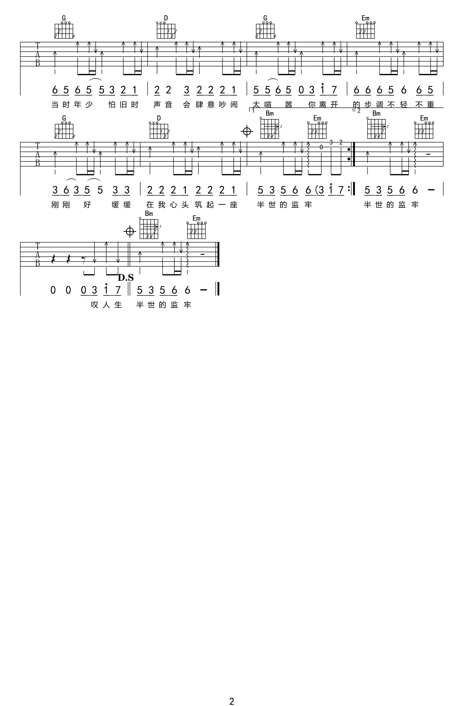 _余情未了_吉他谱_魏新雨_G调原版弹唱六线谱_高清图片谱