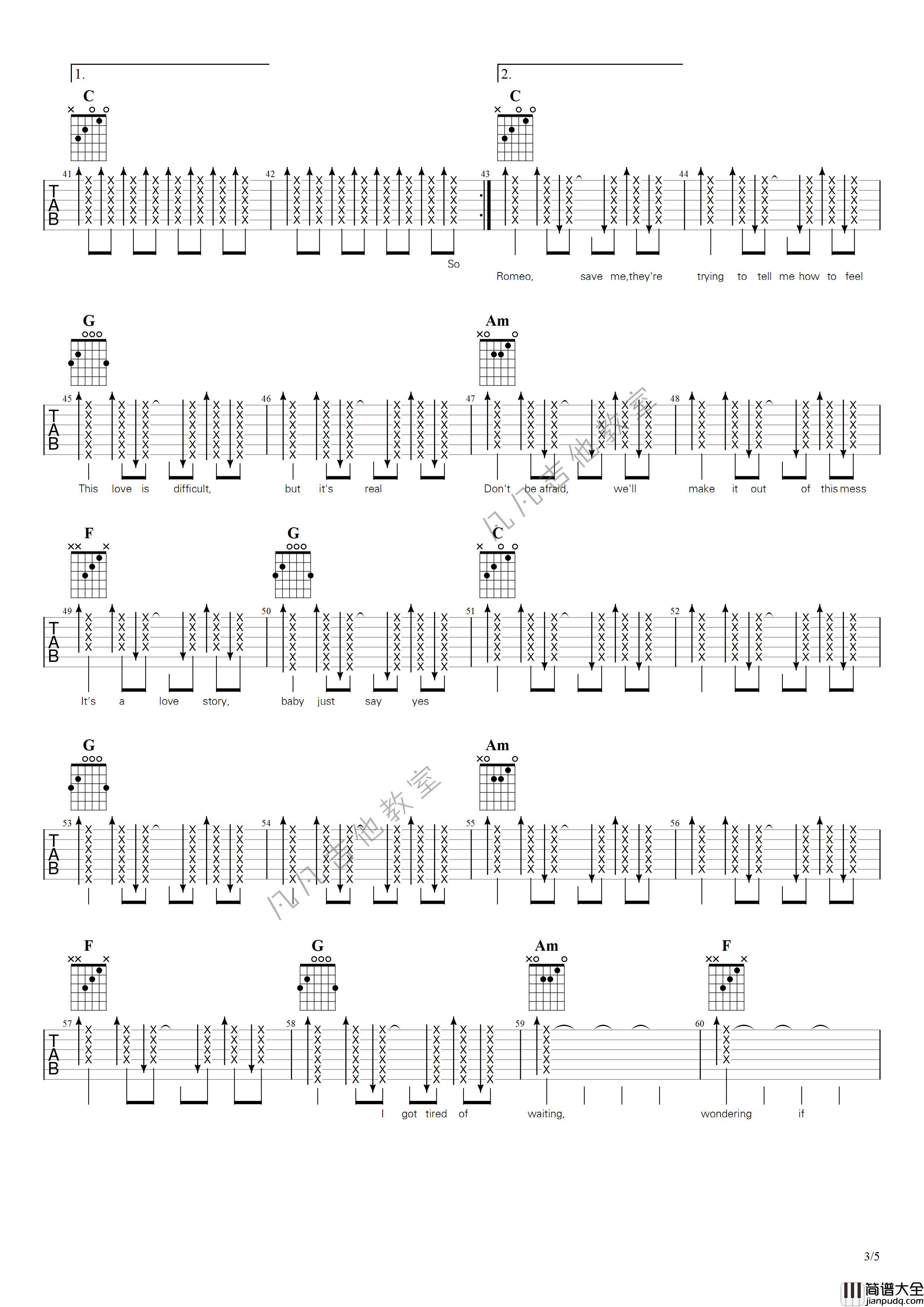 _love_story_吉他谱_C调_扫弦节奏版本_凡凡吉他教室编配