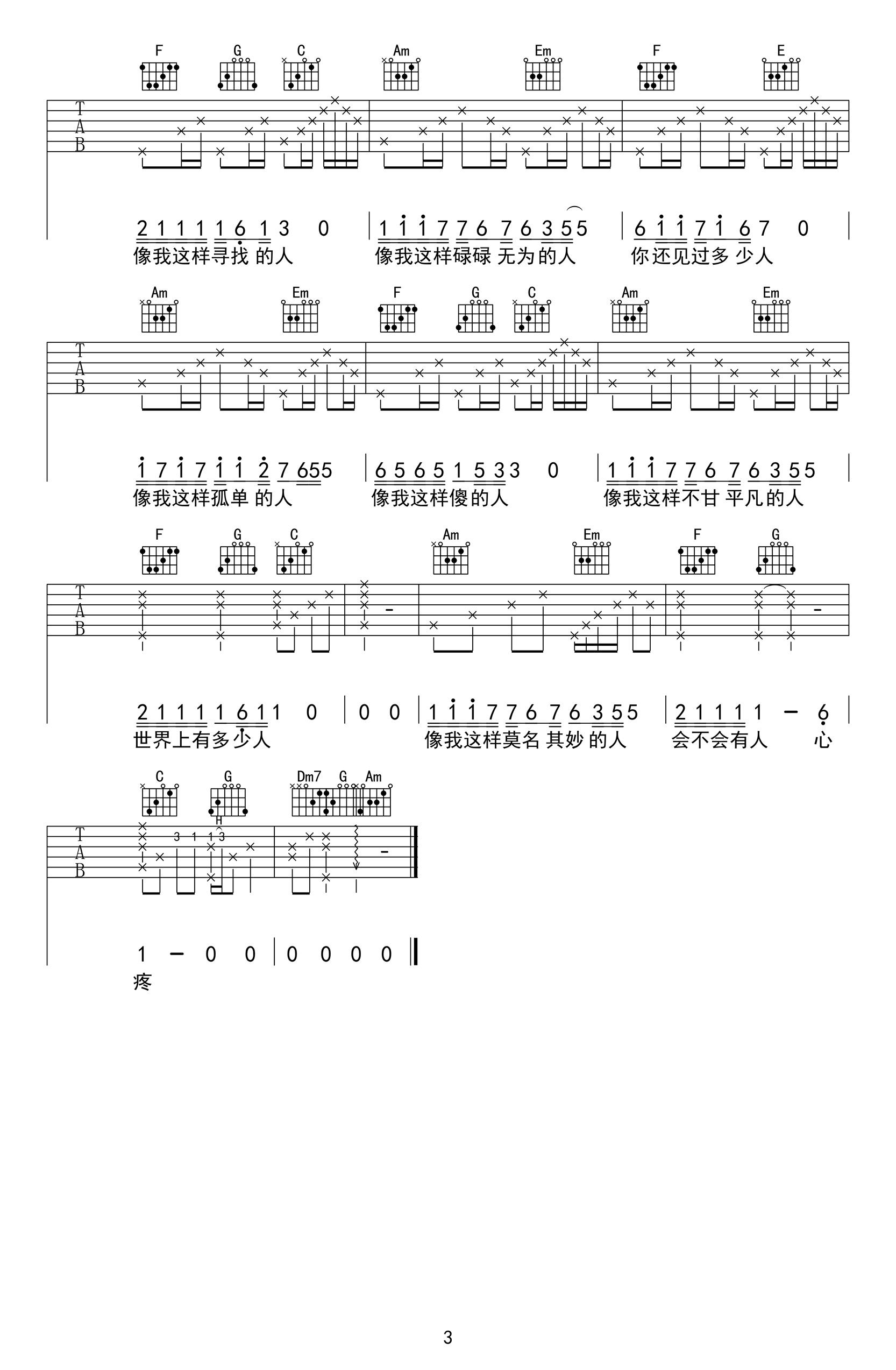 像我这样的人吉他谱_毛不易_C调原版_吉他教学视频