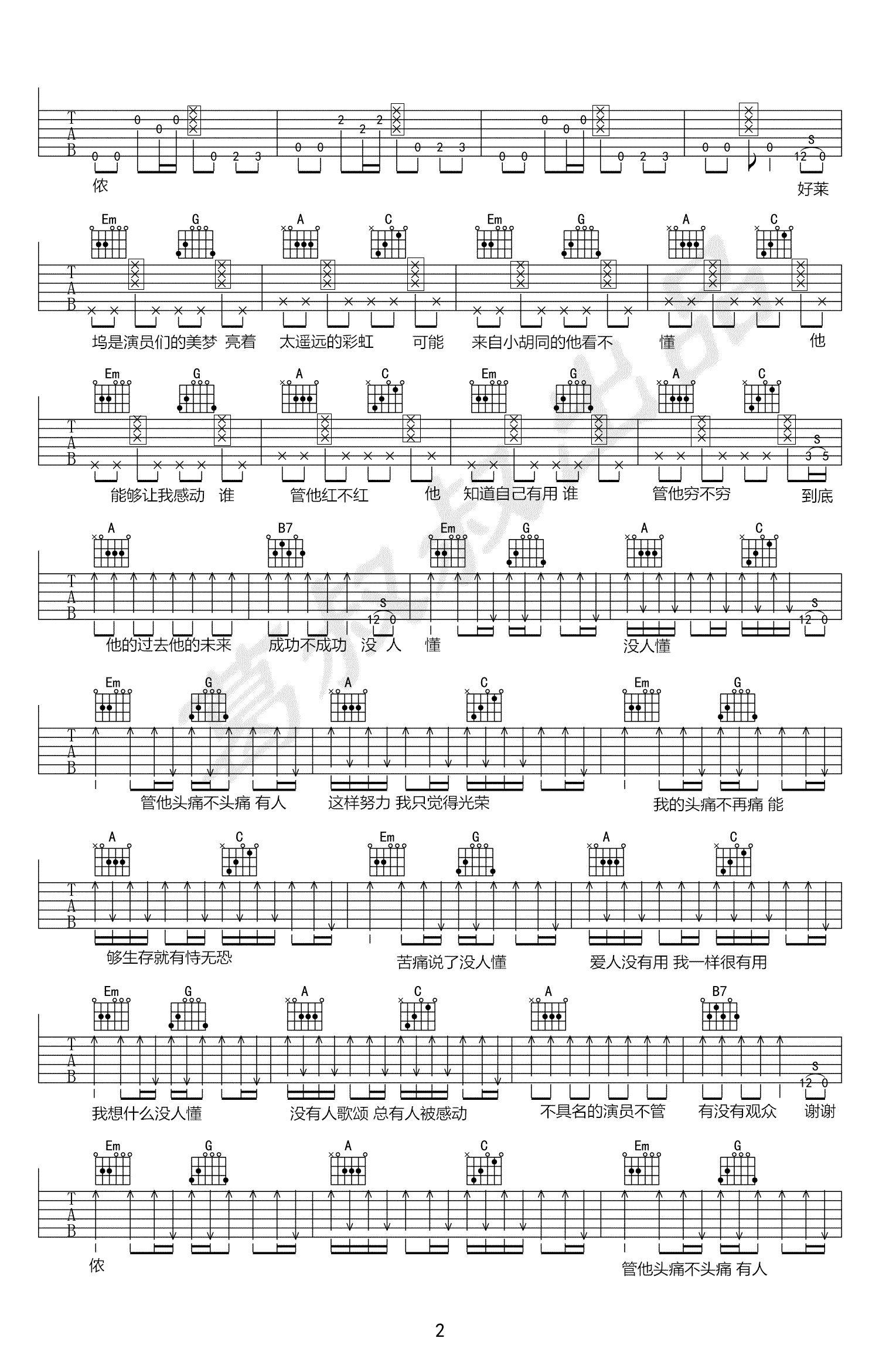 谢谢侬吉他谱_陈奕迅_G调六线谱_高清版