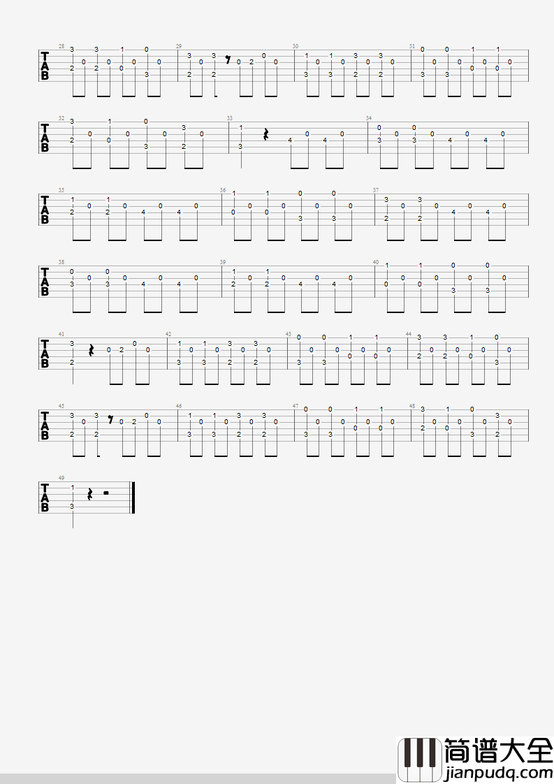 散步指弹谱_G调六线谱_歌谱网编配_YildiZ