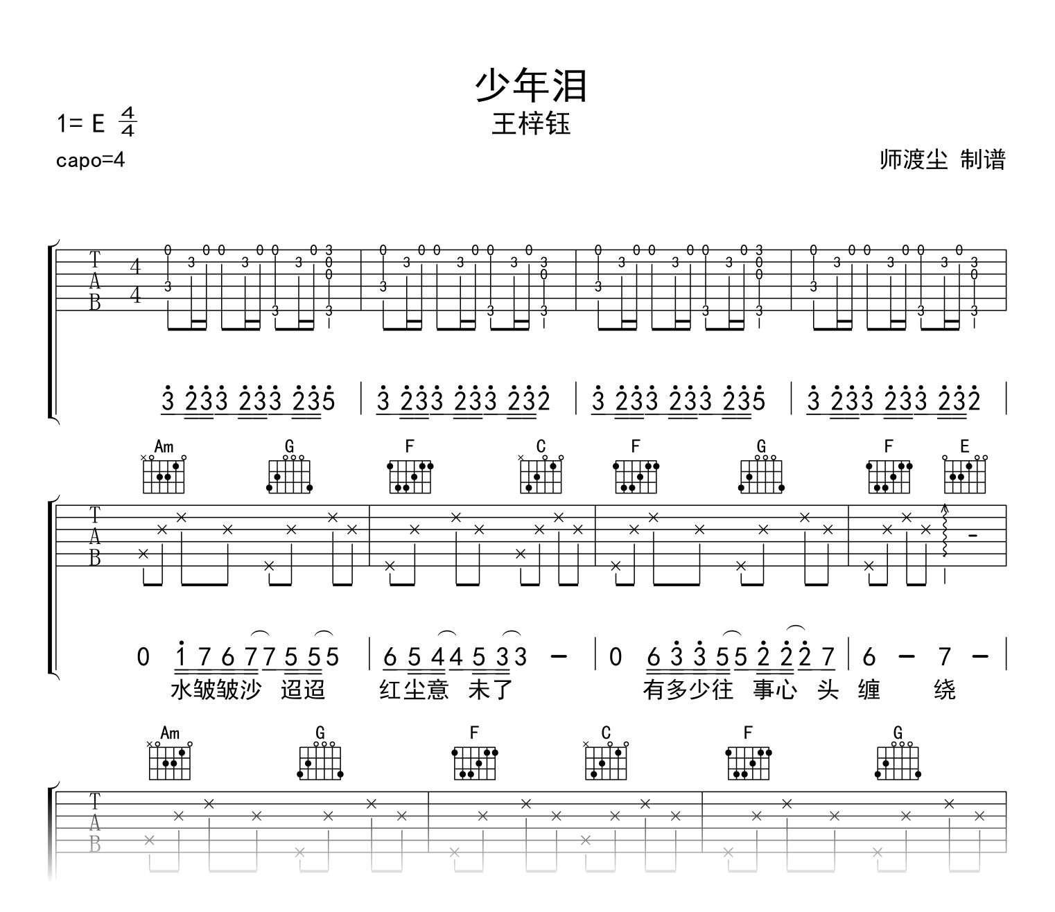 少年泪吉他谱_王梓钰_C调弹唱谱_斗破苍穹主题曲