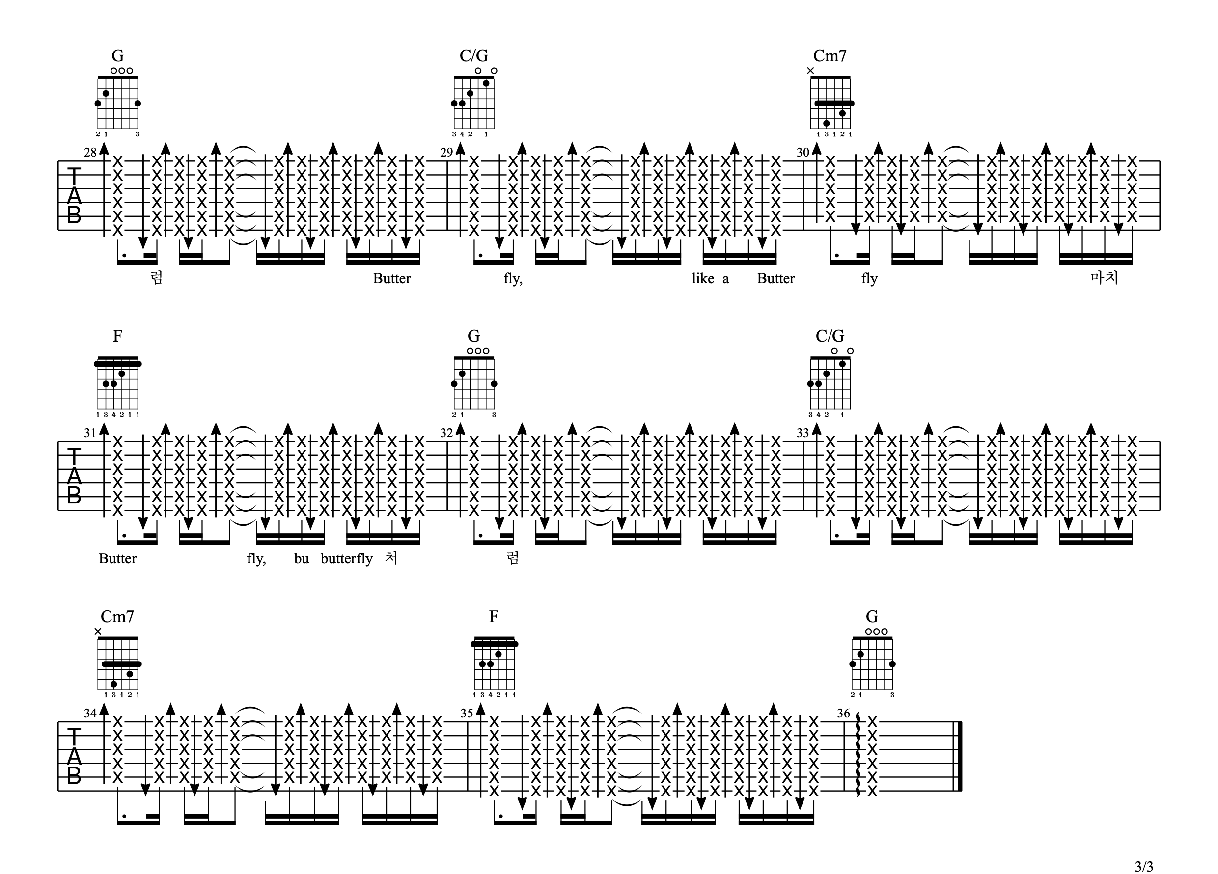 _Butterfly_吉他谱_防弹少年团_G调原版弹唱谱_高清六线谱