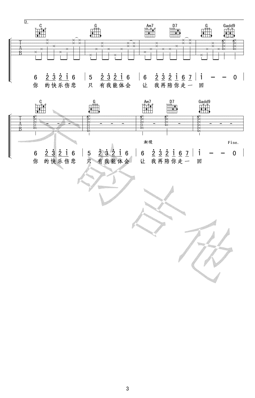 _当你孤单你会想起谁_吉他谱_张栋梁_G调原版弹唱谱_高清六线谱