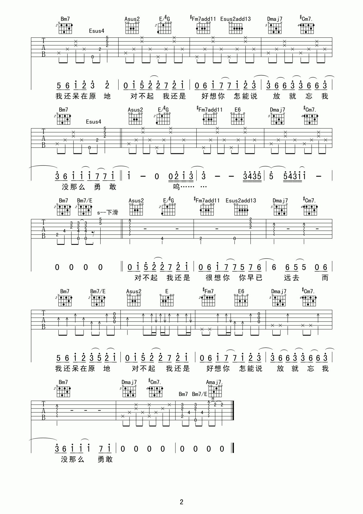 刘心_对不起还想你吉他谱