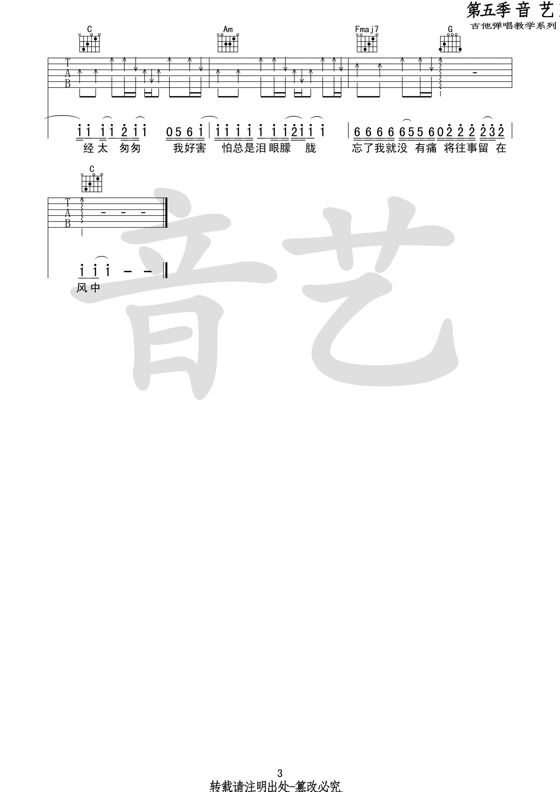 _当爱已成往事_吉他谱_张国荣_C调弹唱六线谱_高清图片谱