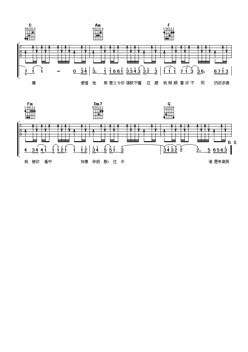 思前恋后吉他谱_C调简单版_阿潘音乐工场编配_孙耀威