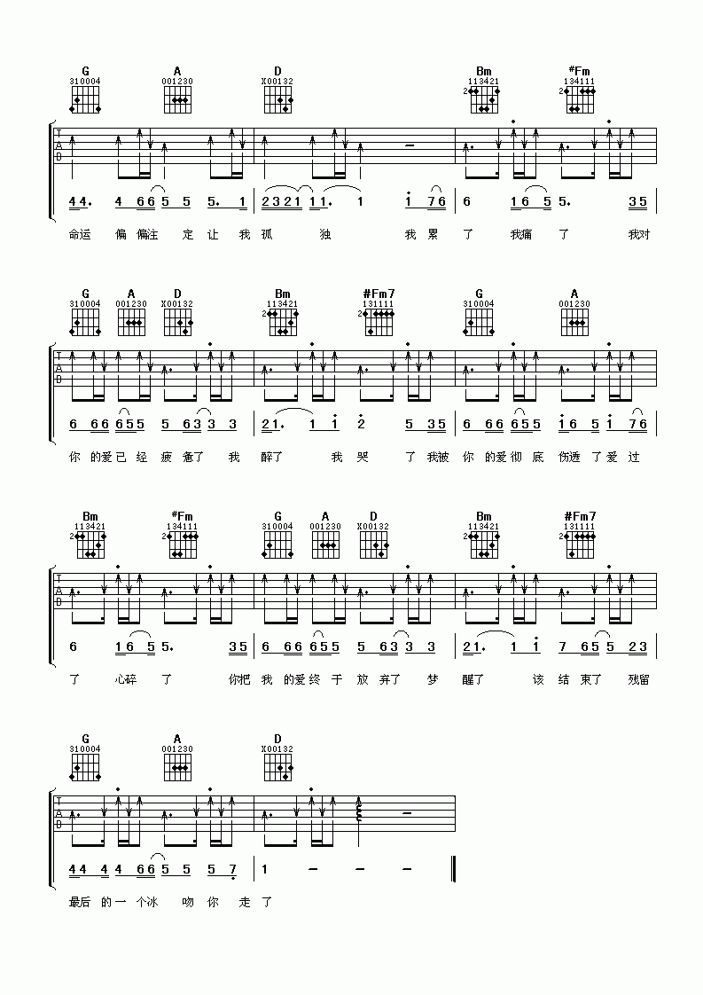 冰吻吉他谱_王健_C调吉他伴奏弹唱谱