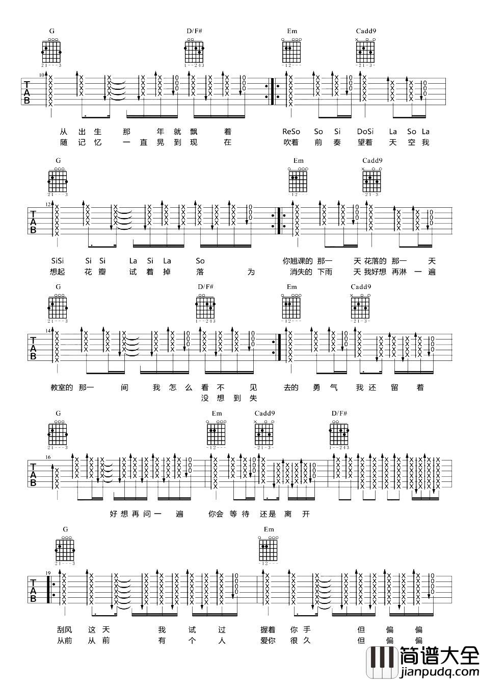 晴天吉他谱_周杰伦_G调女生版__晴天_超详细弹唱教学