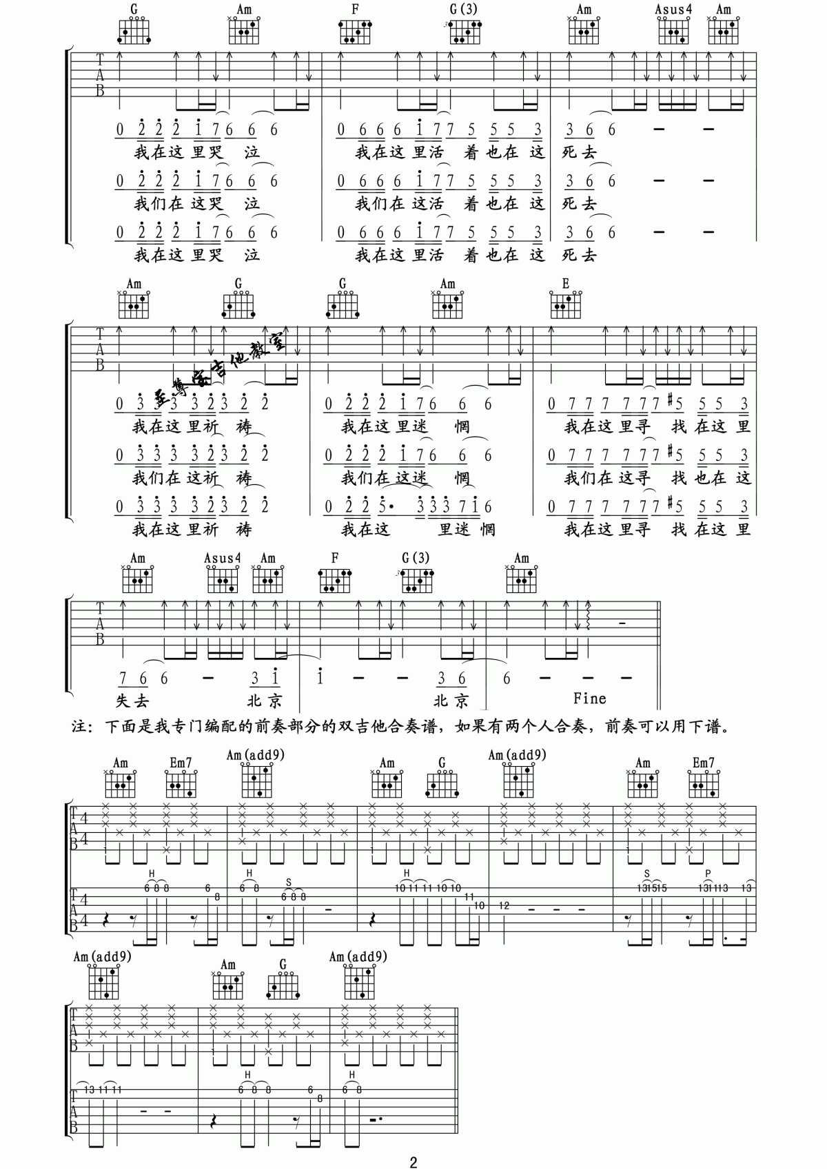 北京北京吉他谱_至尊宝C调_汪峰