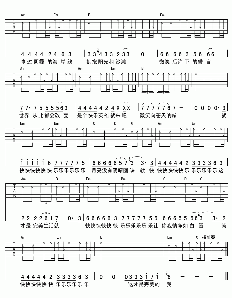 微笑的力量吉他谱_汤潮_G调吉他伴奏弹唱谱