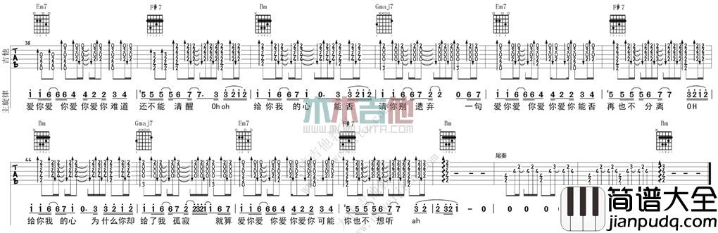 A.I.N.Y.爱你(吉他谱)_D调原版六线谱_大伟吉他_邓紫棋