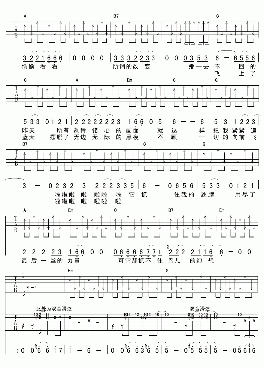 鸟儿的幻想吉他谱__老狼