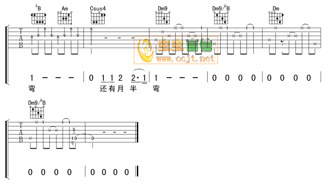 月半湾吉他谱_F调六线谱_陈坤