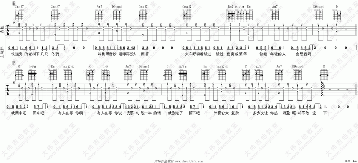 盛夏_G调吉他谱_毛不易