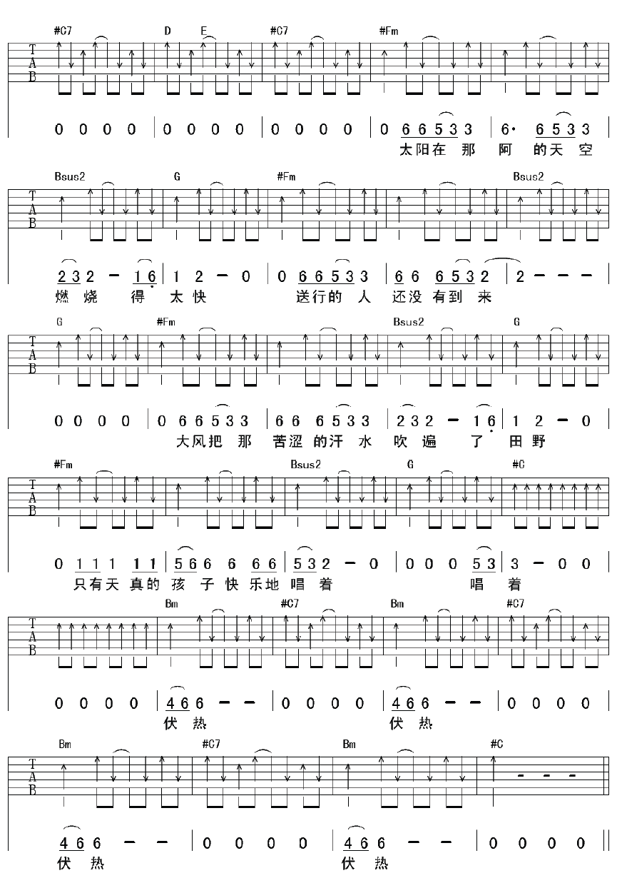 伏热吉他谱_A调高清版_野孩子