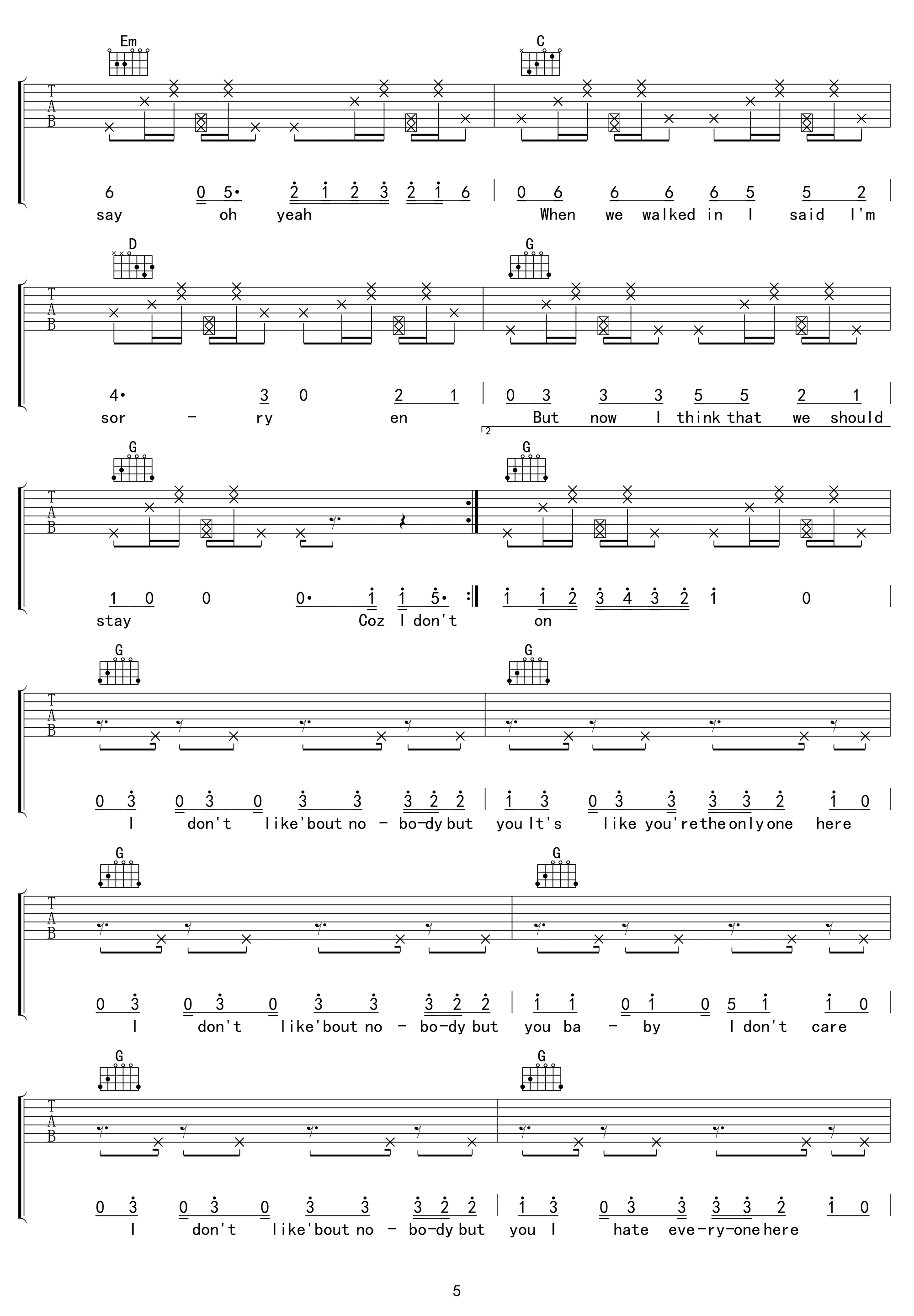 I_Don't_Care吉他谱_G调_贾斯汀比伯&艾德希兰_高清弹唱谱