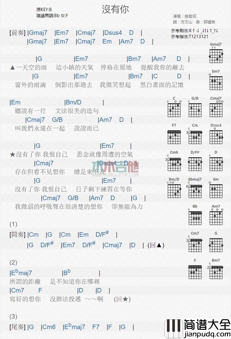 没有你_吉他谱_张智成