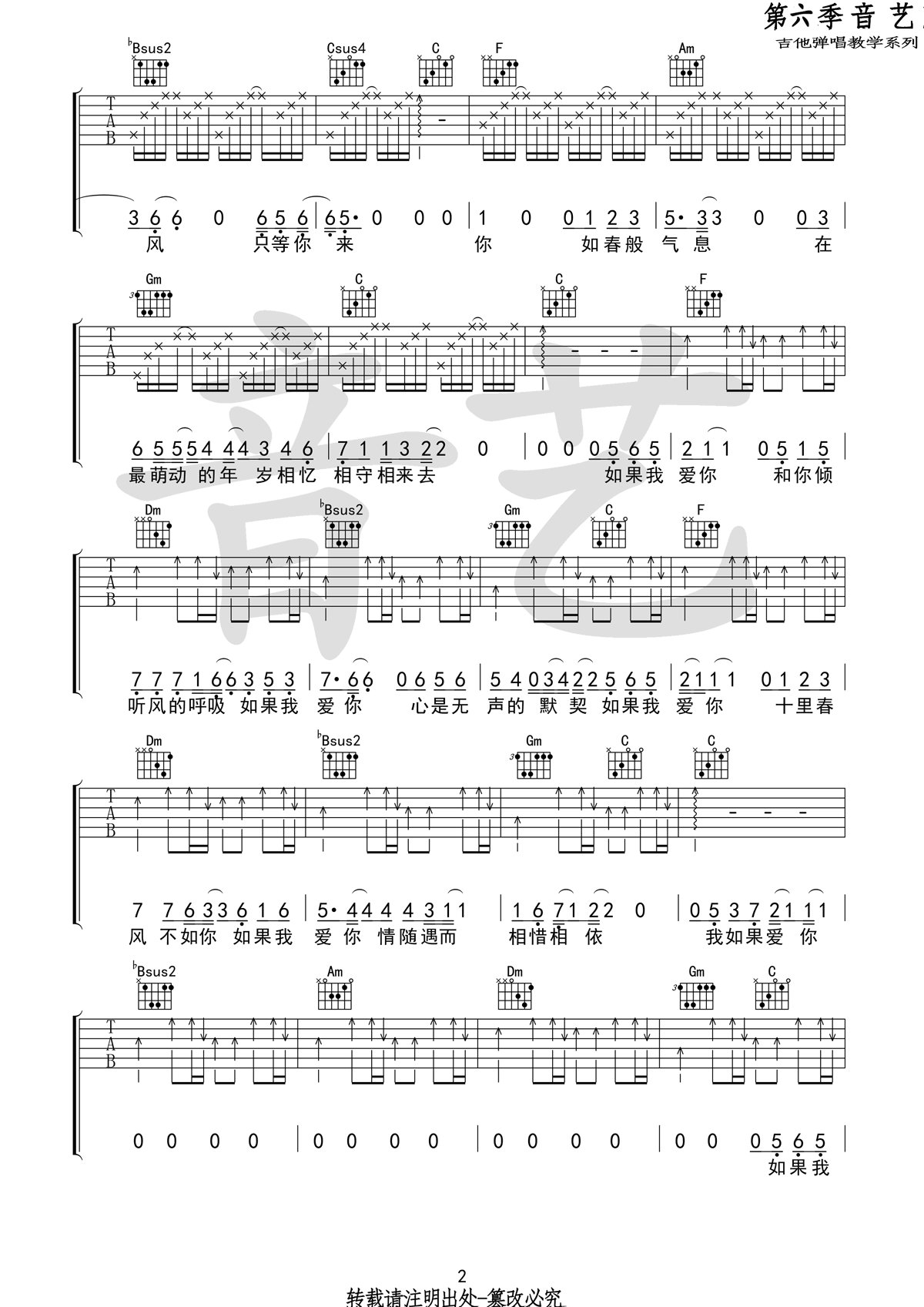 _如果我爱你_吉他谱_周冬雨/张一山_F调弹唱谱_高清六线谱