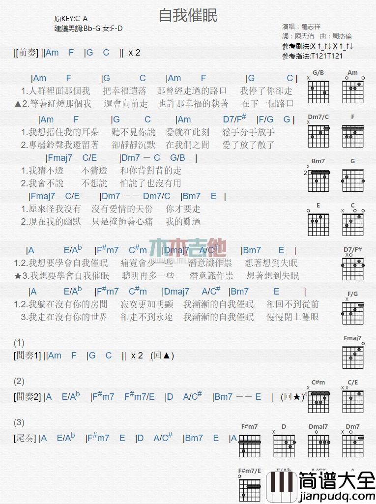 自我催眠_吉他谱_罗志祥