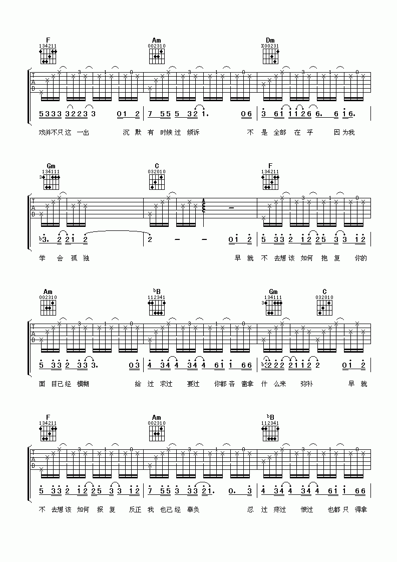 宽恕无罪吉他谱_胡杨林_C调吉他伴奏弹唱谱