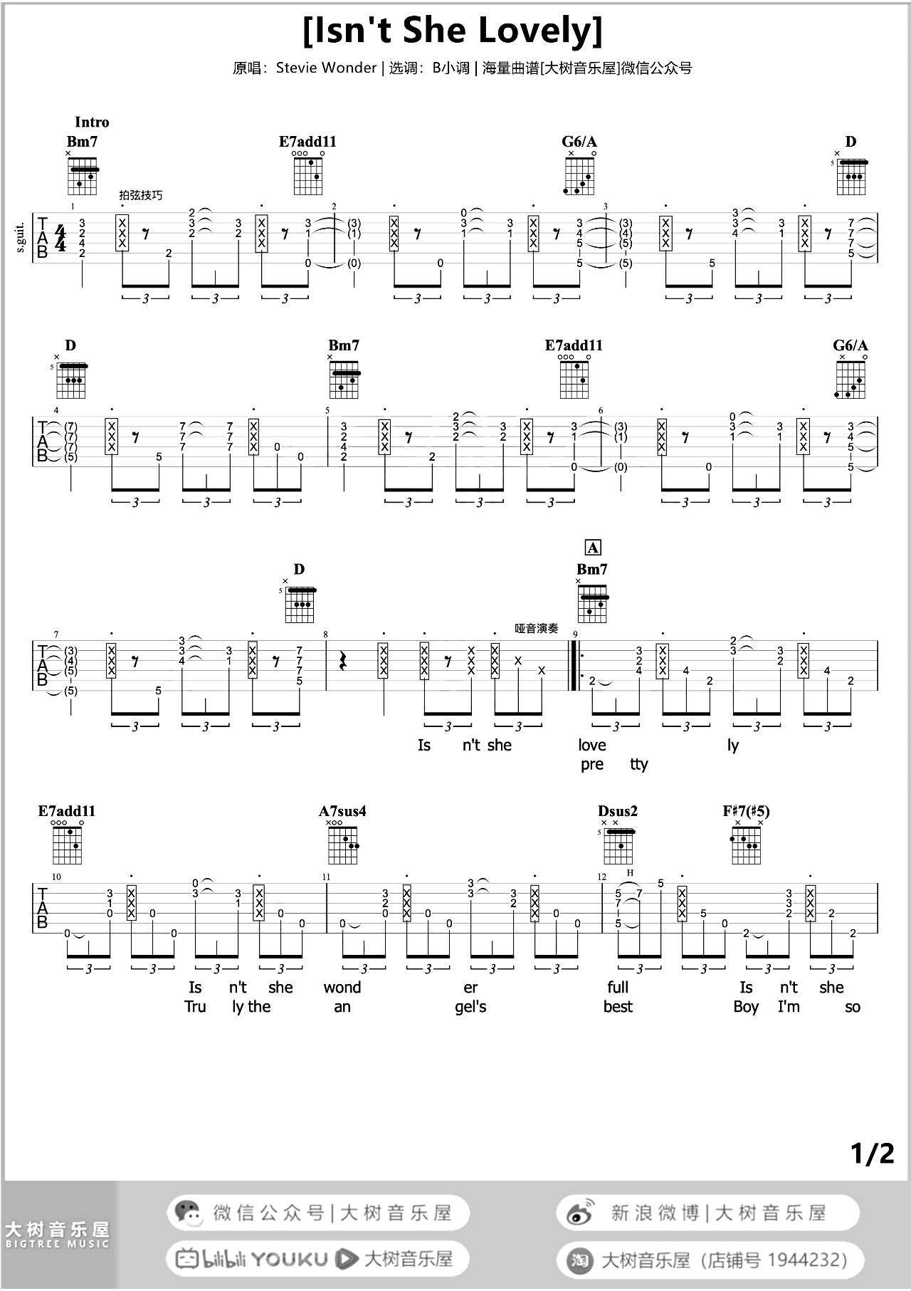 _Isn’t_She_Lovely_吉他谱_Stevie_Wonder_吉他演示/教学视频