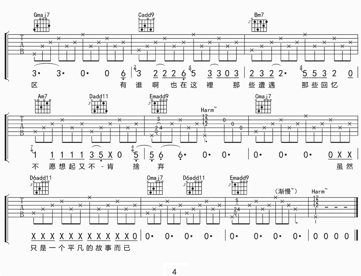 _平凡故事_吉他谱_李剑青_G调原版弹唱六线谱