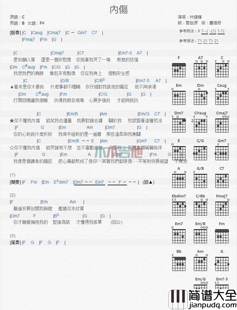 内伤吉他谱_林健辉_吉他伴奏弹唱谱