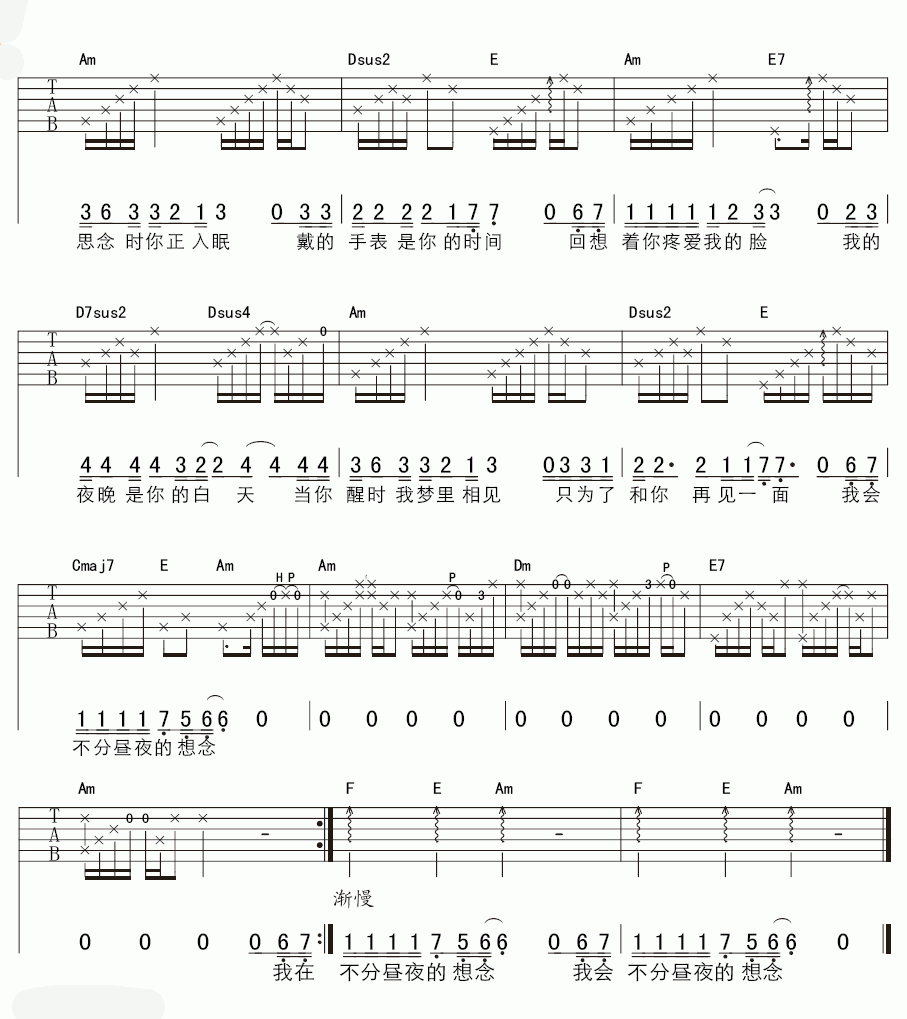 陈楚生版_想念_吉他谱