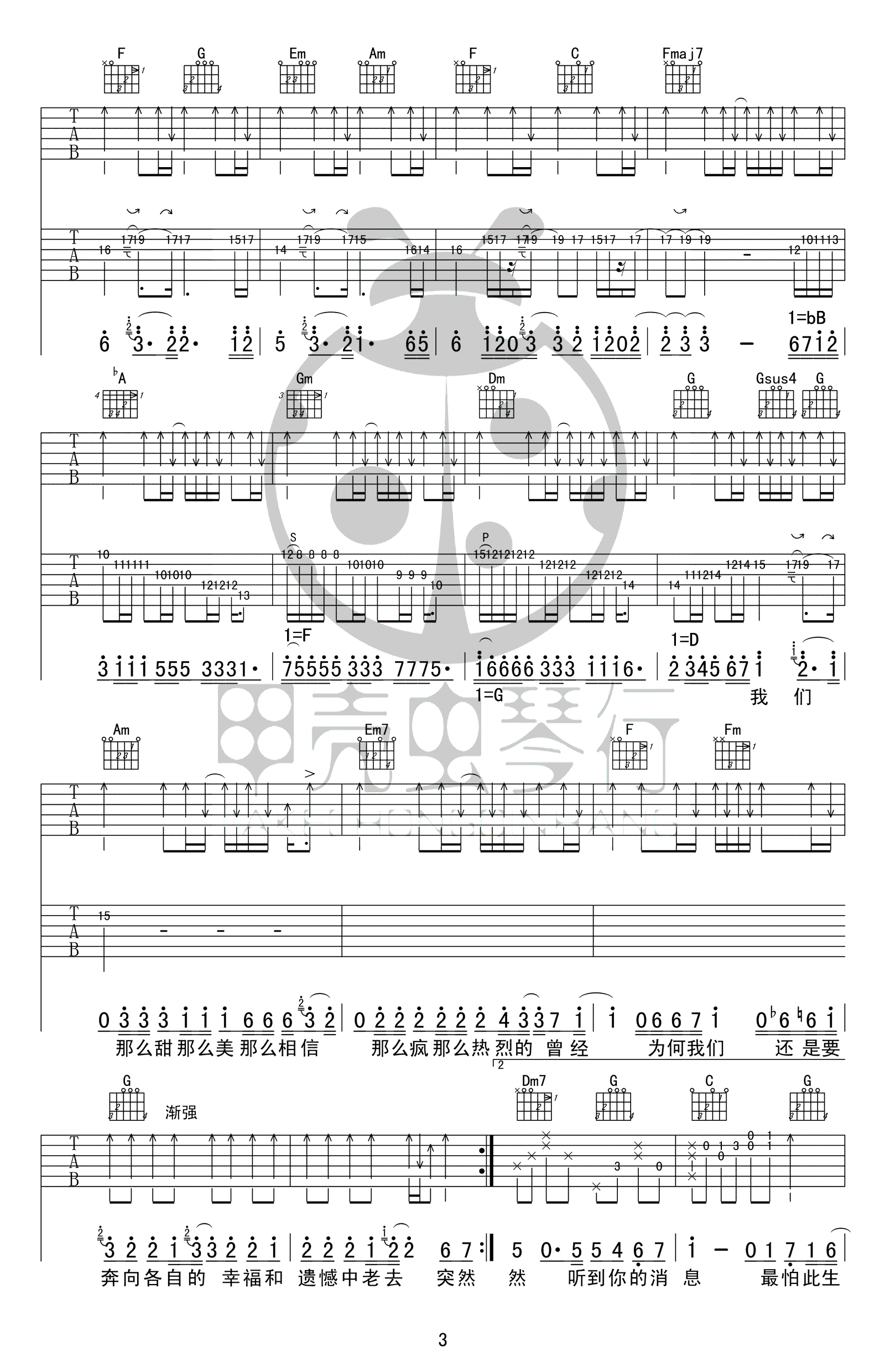 五月天_突然好想你_吉他谱_C调六线谱_图片谱