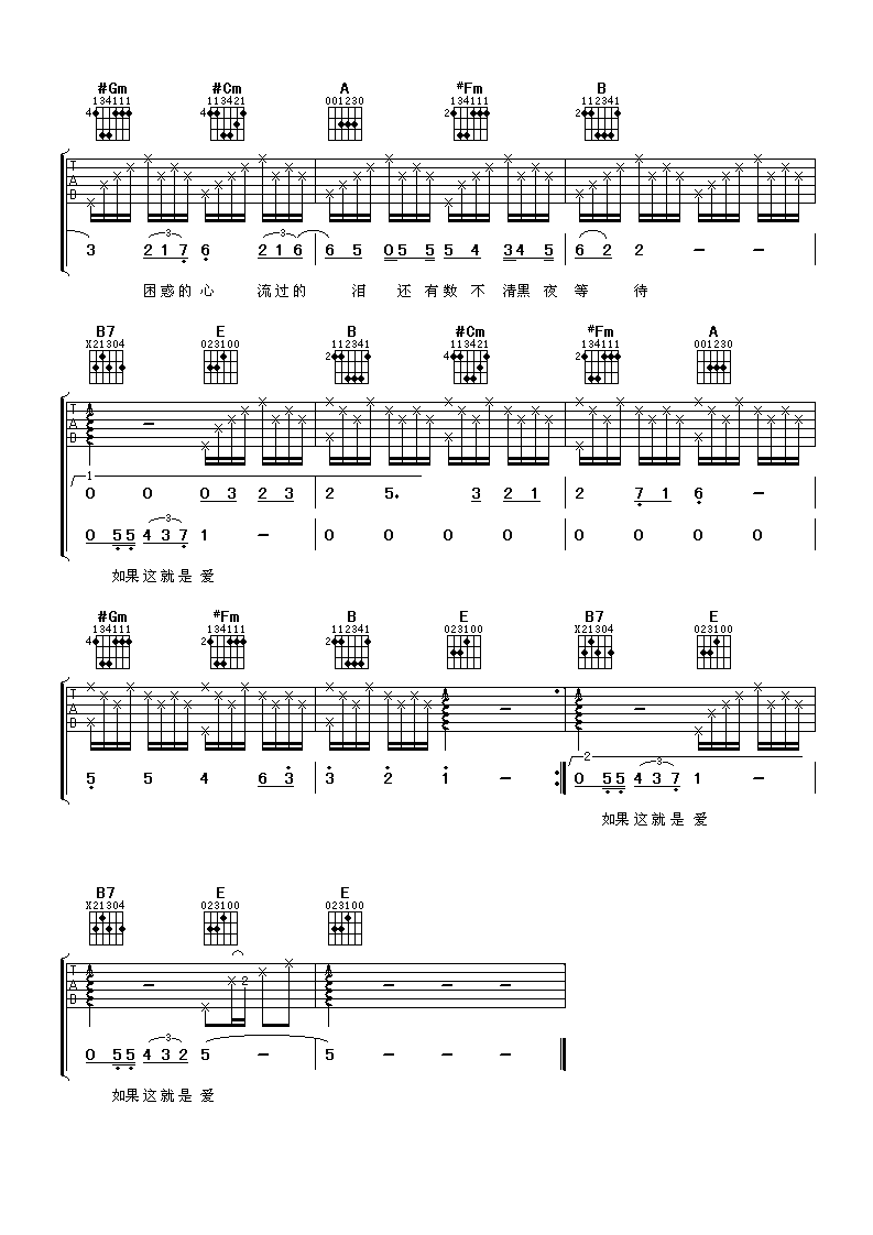 如果爱吉他谱_E调六线谱_阿潘音乐工场编配_张学友