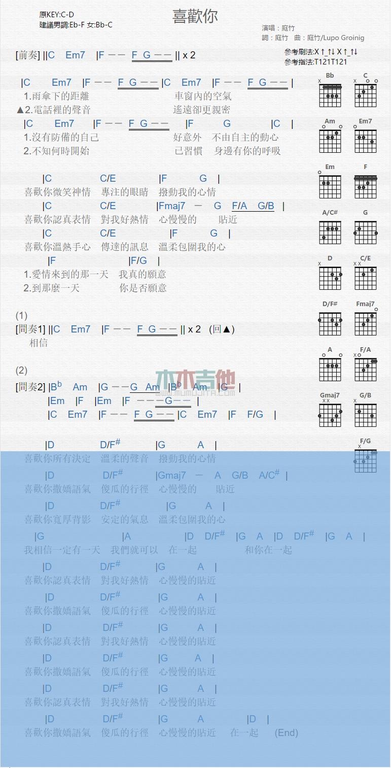 喜欢你_吉他谱_庭竹