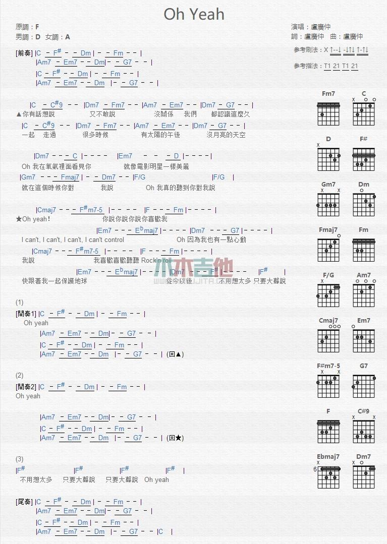 OH_YEAH_吉他谱_卢广仲