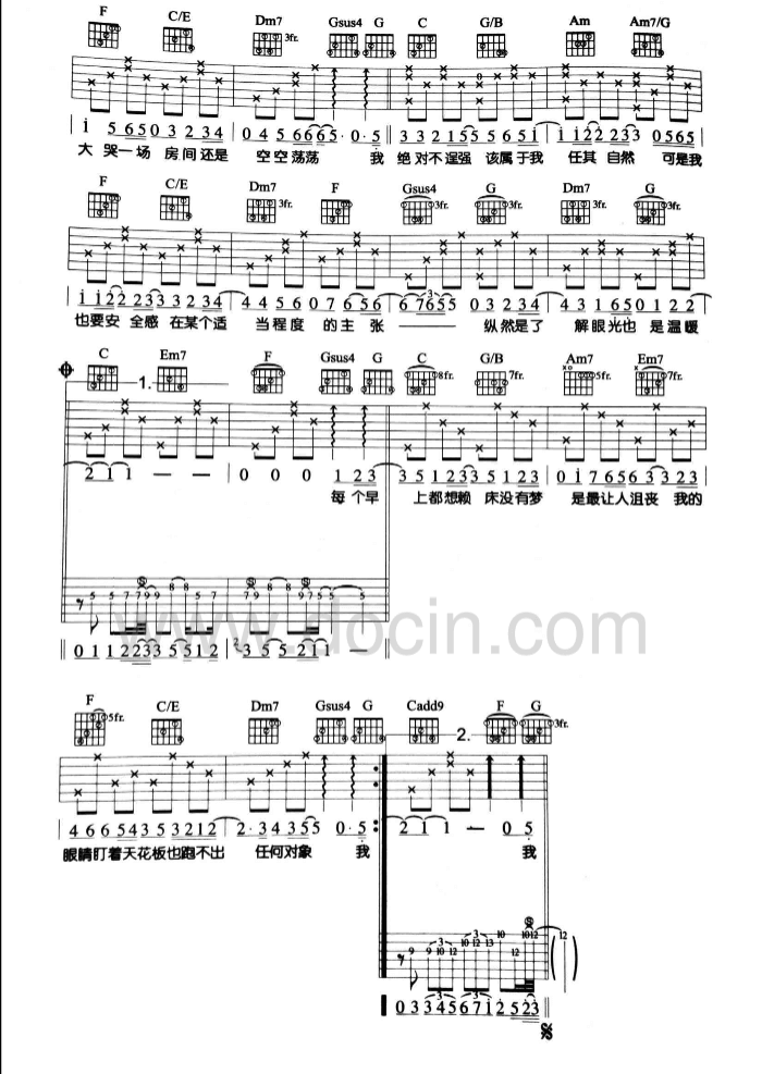 笨蛋吉他谱_C调六线谱_金莎