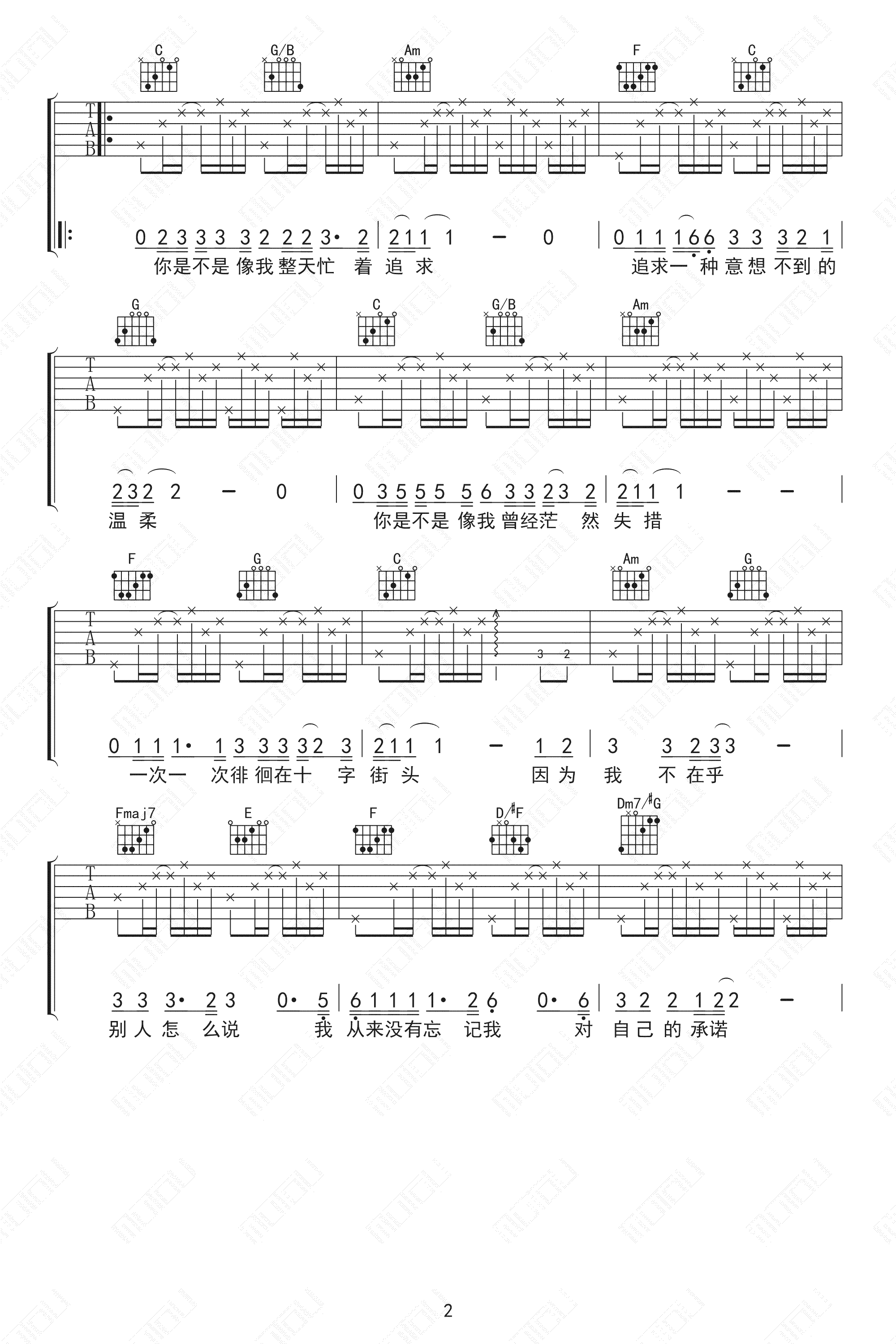_我的未来不是梦_吉他谱_张雨生_C调弹唱谱_高清六线谱