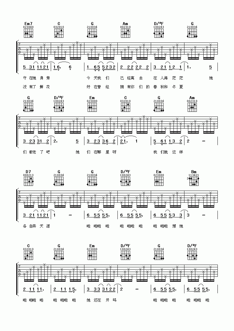 那些花儿吉他谱_G调_朴树