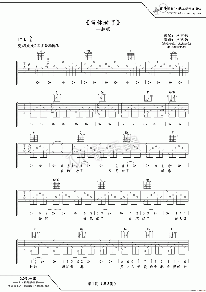 赵照_当你老了_吉他谱