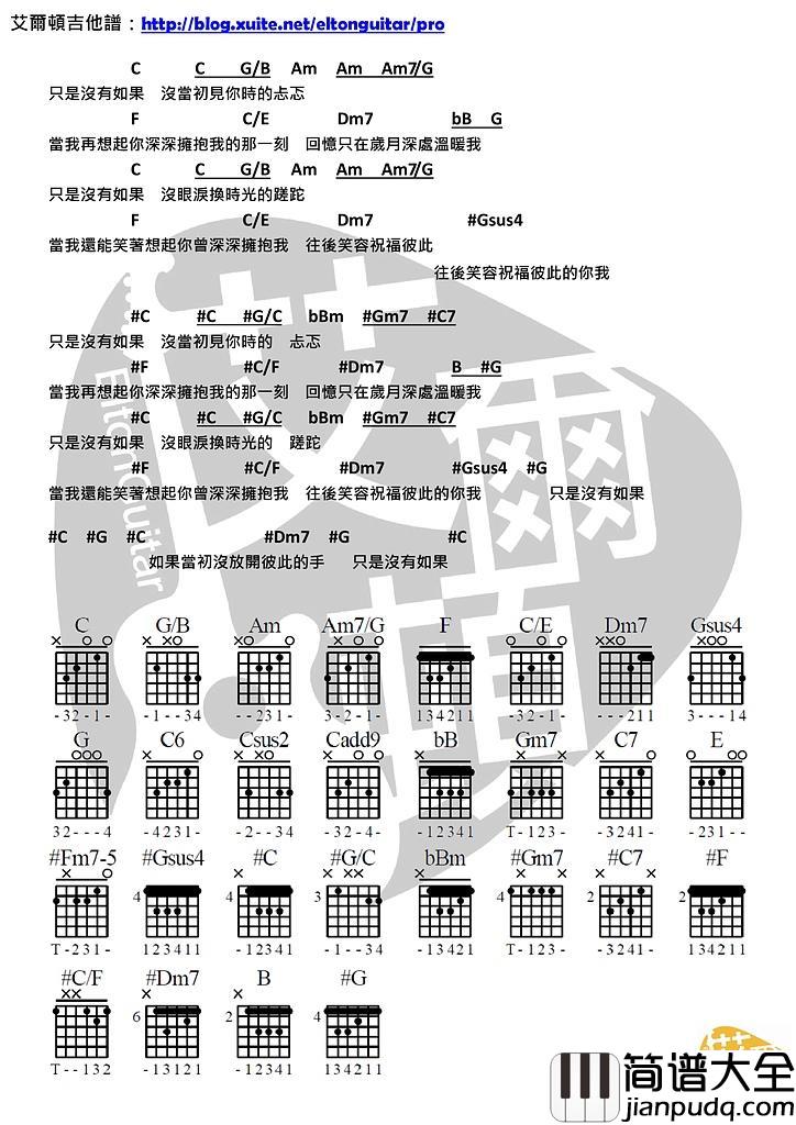 只是没有如果_吉他谱_王铮亮,张靓颖