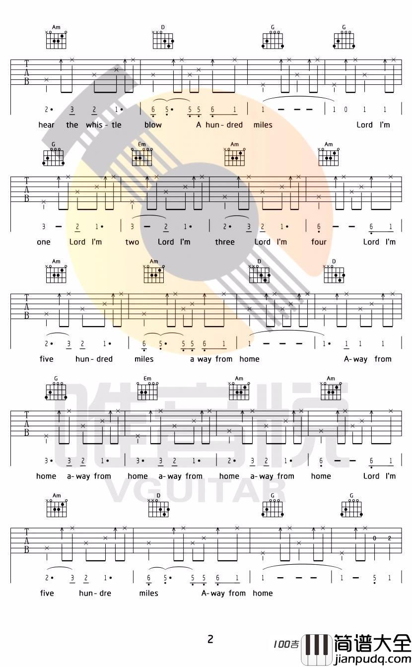_500miles_吉他谱_醉乡吉他谱_G调吉他伴奏弹唱谱