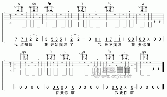 正午阳光_我开始摇滚了吉他谱