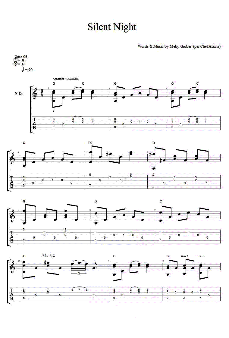 Silent_night吉他谱_圣诞歌曲_平安夜_指弹独奏视频