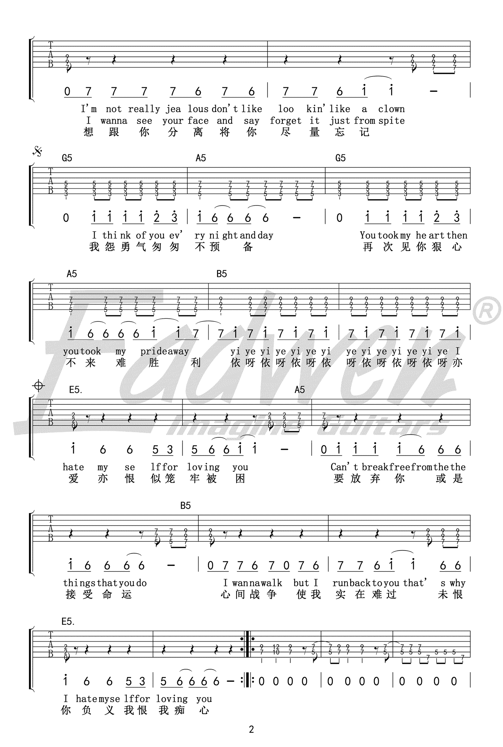 I_Hate_Myself_For_Loving_You吉他谱_头号玩家插曲_图片谱