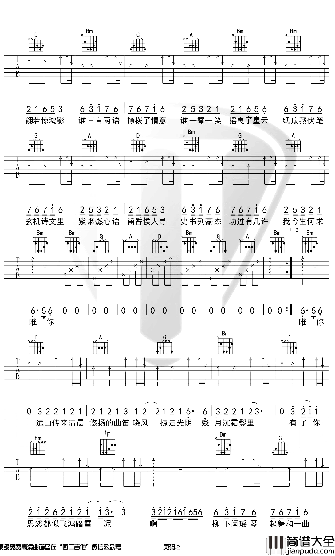 惊鸿一面吉他谱_许嵩/黄龄_C调六线谱_弹唱教学演示视频