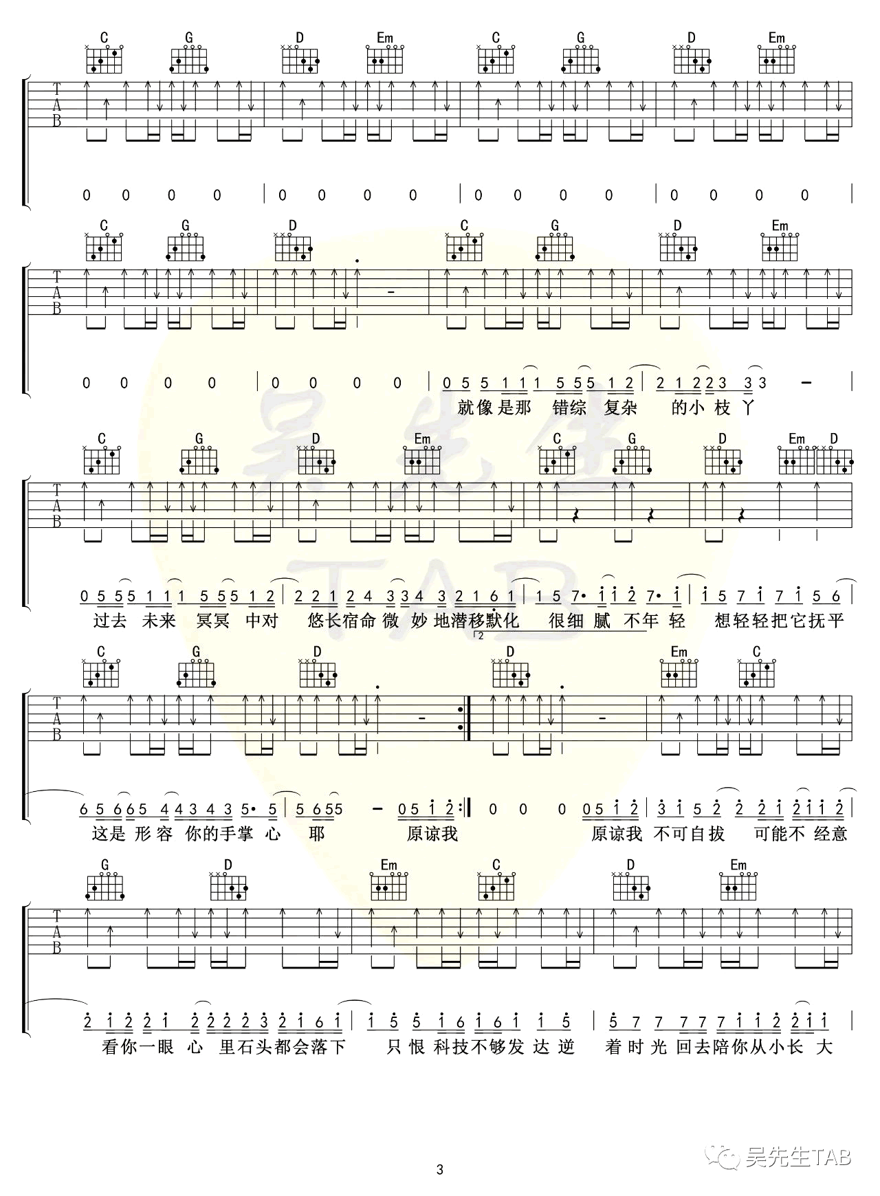 沈以诚_形容_吉他谱_G调扫弦版_弹唱六线谱_高清图片谱