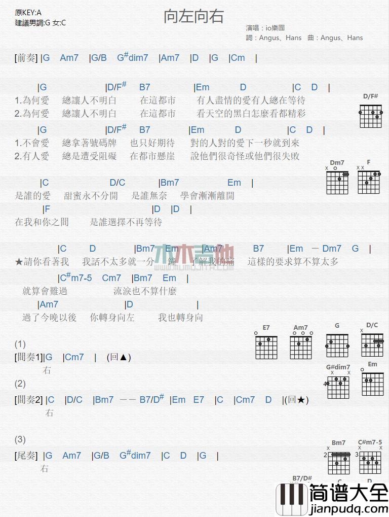 向左向右_吉他谱_io乐团